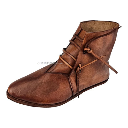 Men’s Renaissance Cosplay Boots - Retro Medieval Pirate Lace-Up Ankle Shoes