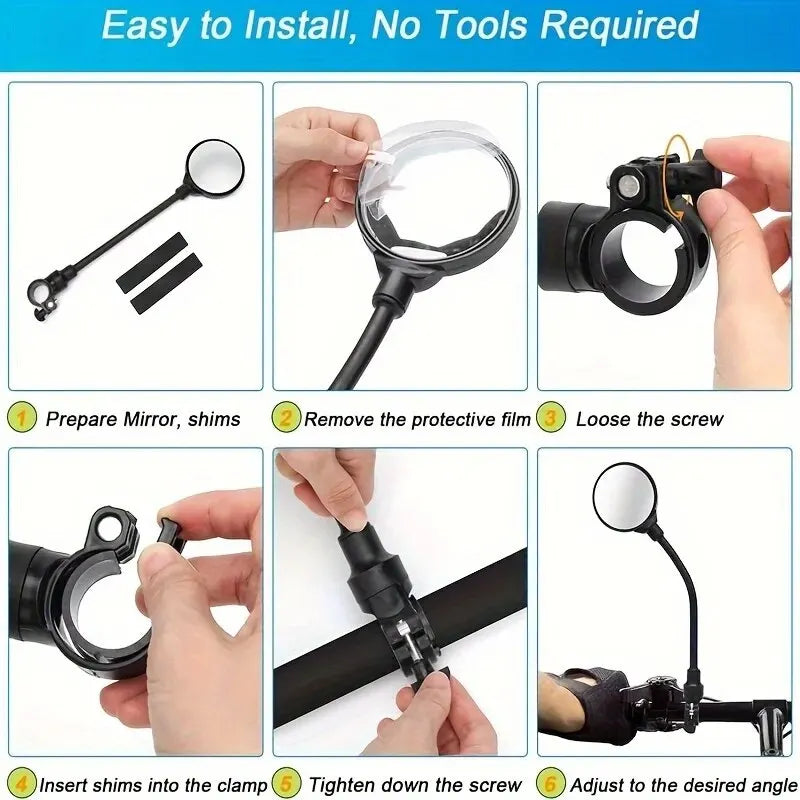 Bike Handlebar Mirrors - Rotatable and Adjustable Wide Angle Rearview, Shockproof Convex Universal Cycling Mirror