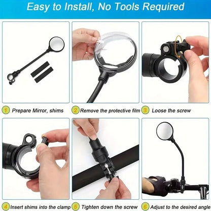 Bike Handlebar Mirrors - Rotatable and Adjustable Wide Angle Rearview, Shockproof Convex Universal Cycling Mirror
