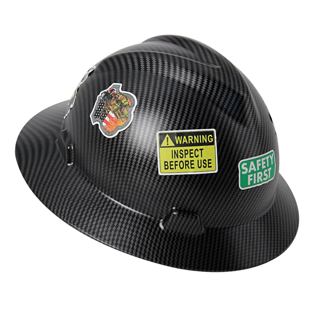 Full Brim Safety Helmet - Lightweight ABS Construction Hard Hat with ANSI Protection & 50 Waterproof DIY Stickers