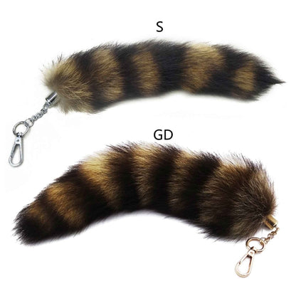 Plush Fox & Raccoon Tail Keychain – 28cm Furry Animal Tail Pompom Bag Charm & Keyring Pendant