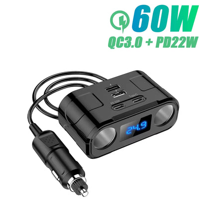 Car Cigarette Lighter USB Charger Splitter - 35W PD & QC3.0 Multi-Port 12V/24V Car Power Adapter with USB-C