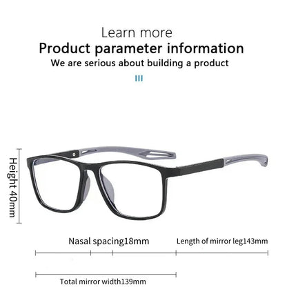 Unisex Ultralight Silicone TR90 Sports Reading Glasses – Blue Light Blocking High-Definition Square Prescription Eyewear