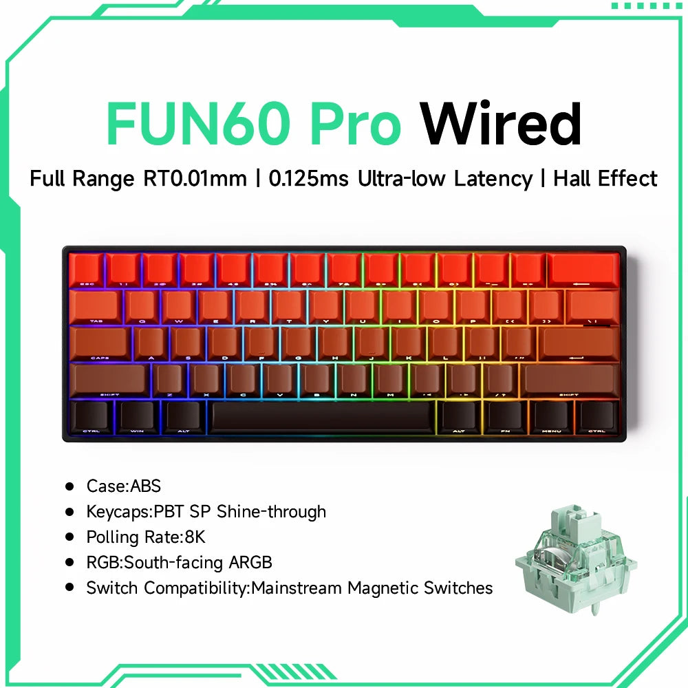 Akko MonsGeek FUN60 60% Mechanical Gaming Keyboard – Magnetic Switch, 8K Rapid Trigger, ARGB HE/TMR Custom Keyboard
