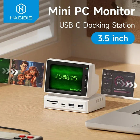 Hagibis 3.5-inch IPS Mini Screen AIDA64 Data Monitor – CPU, RAM, HDD Display Sub-Screen with USB-C Hub for Laptop & MacBook