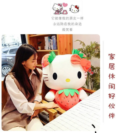 22cm Sanrio Kawaii KT Cat Plush Toy – Strawberry Plush Doll, Home Decor & Birthday Gift for Girls