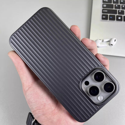 Titanium Stripe iPhone Case - Shockproof Hard Armor Cover with Metal Buttons for iPhone 13–16 Pro Max