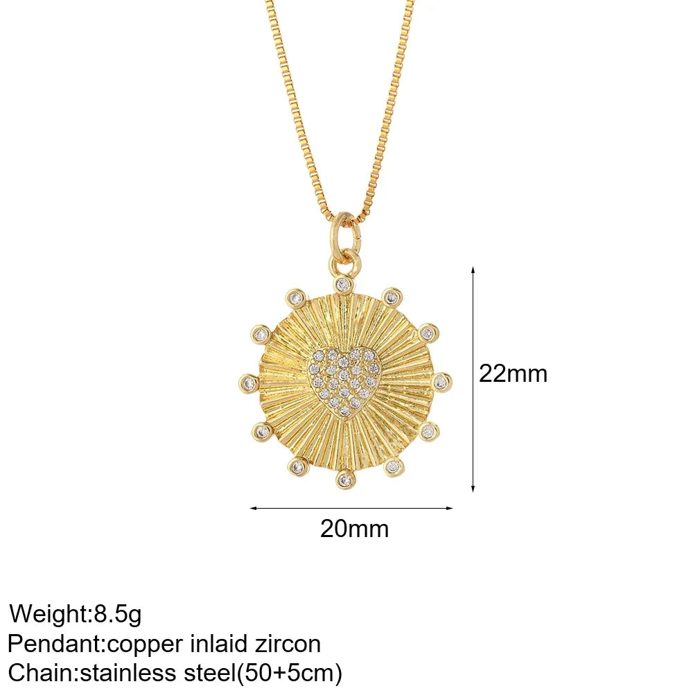 Heart Evil Blue Eye Sun Necklace – Cute Dog, Bee & Elephant Gold Pendant with Long Stainless Steel Chain for Women