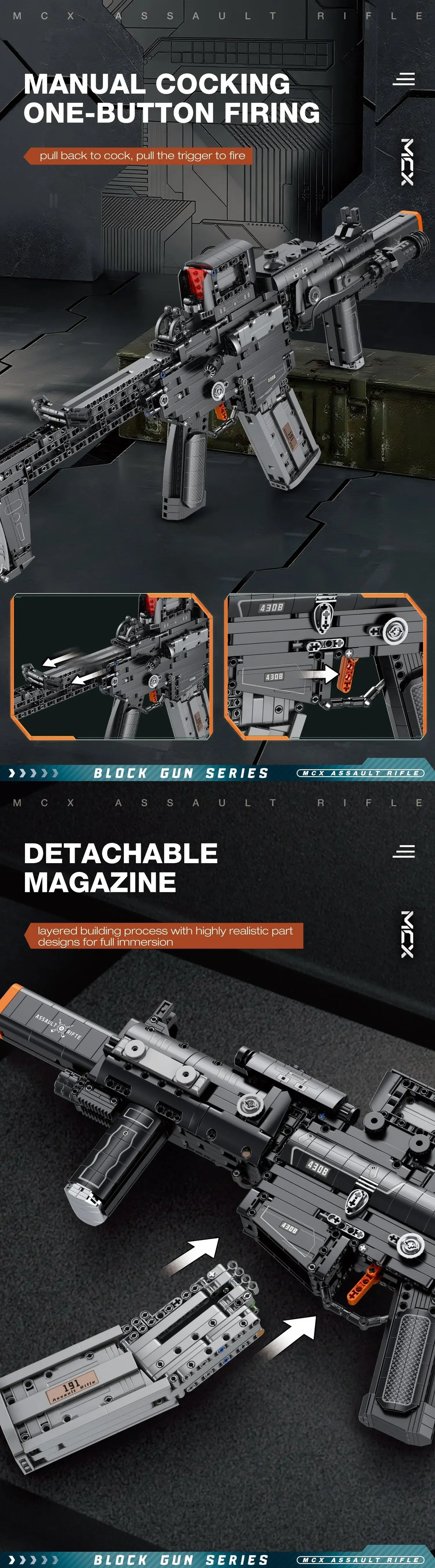 1589PCS MCX Tactical Rifle Building Block Set – Detachable Magazine Gun Model Toy for Kids & Holiday Gifts