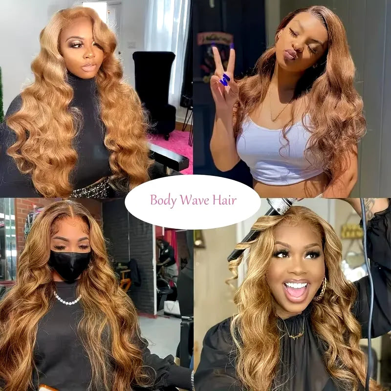 27" Honey Blonde Human Hair Wig - 13x6 HD Lace Frontal, 250 Density Body Wave Lace Front Wig