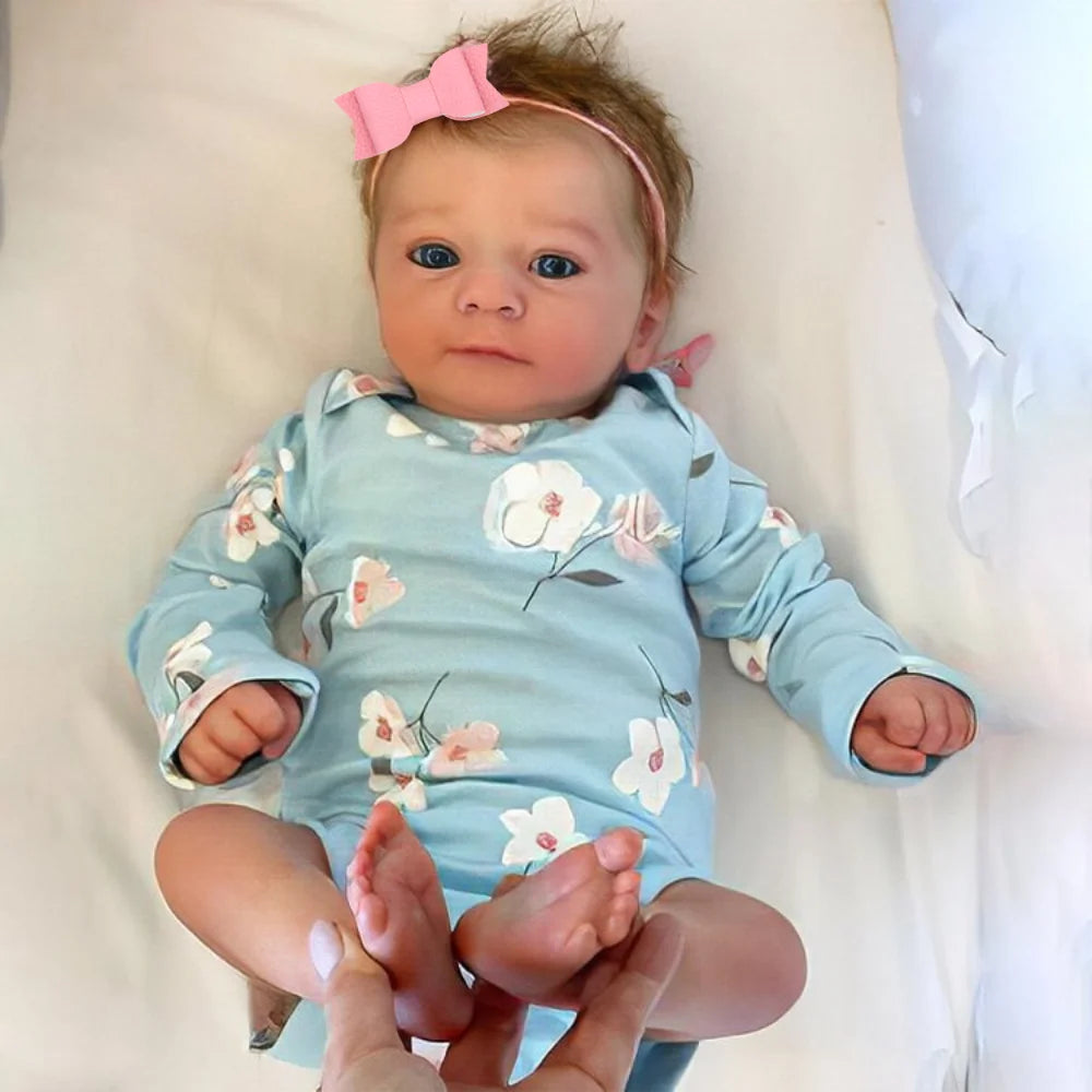 46cm Reborn Baby Doll Felicia – Newborn Blue Eyes, Soft Hand-Rooted Hair, 3D Skin Tone with Veins, Gift Toy