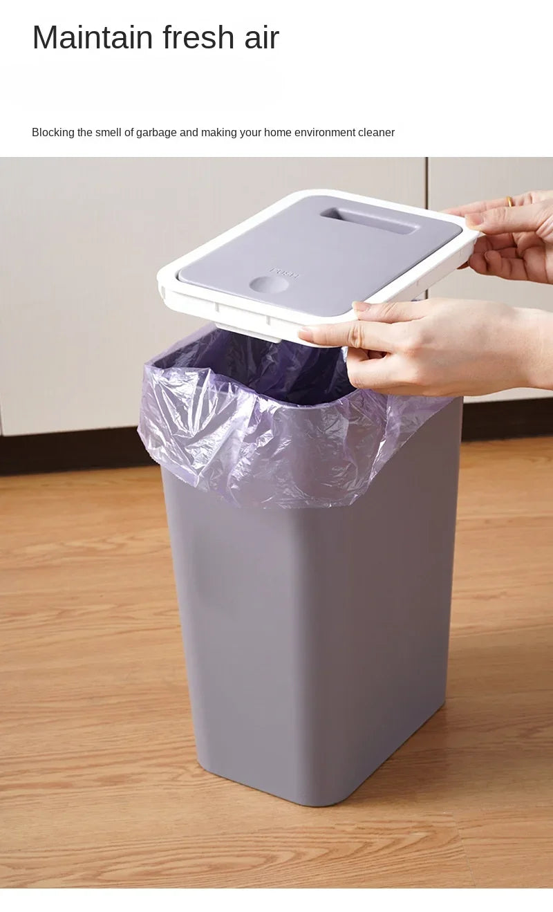 10L Bathroom Trash Can — Small Plastic Wastebasket with Press Top Lid for Toilet, Bedroom & Living Room