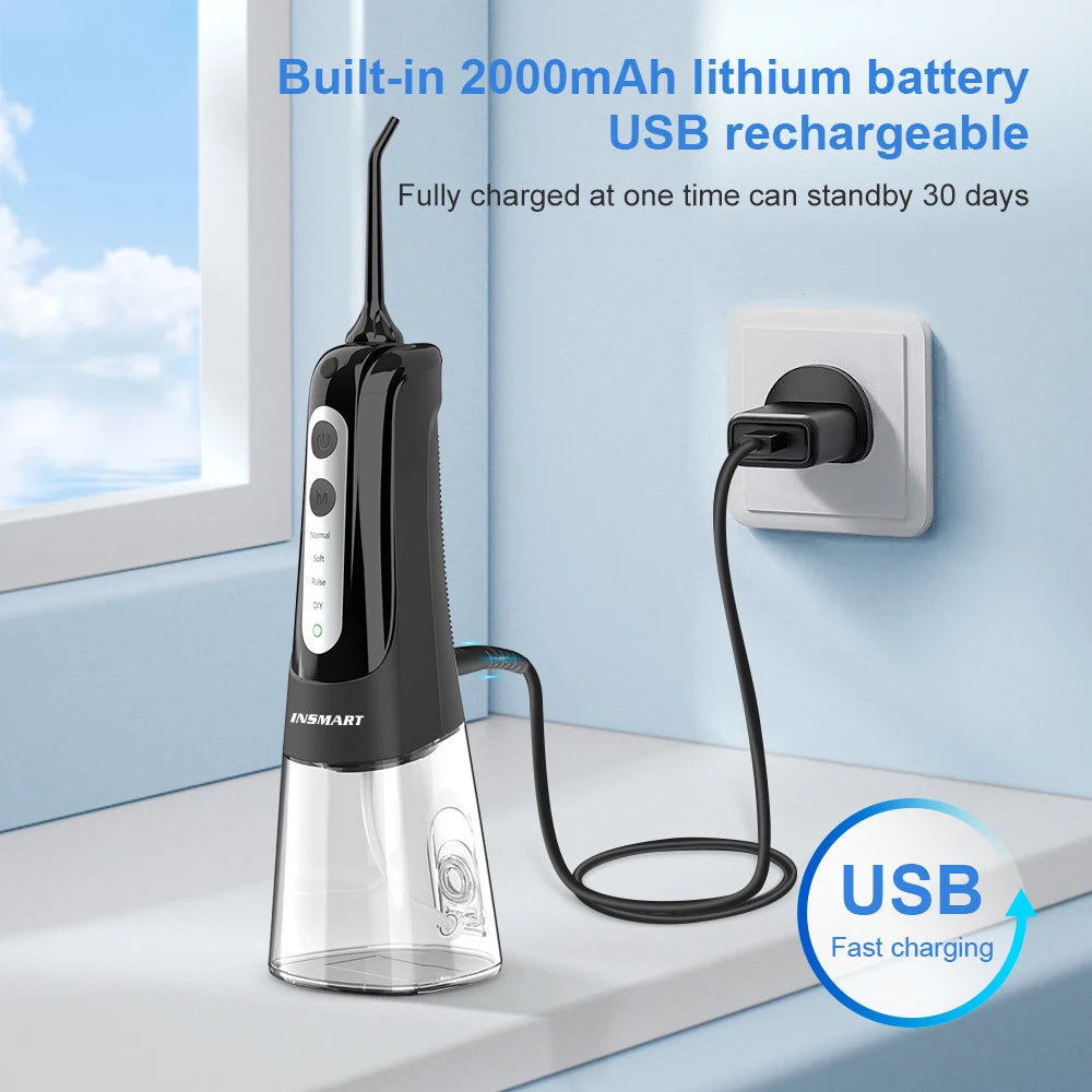 INSMART Portable Oral Irrigator – 300ml Waterproof Dental Water Flosser for Teeth Cleaning & Whitening