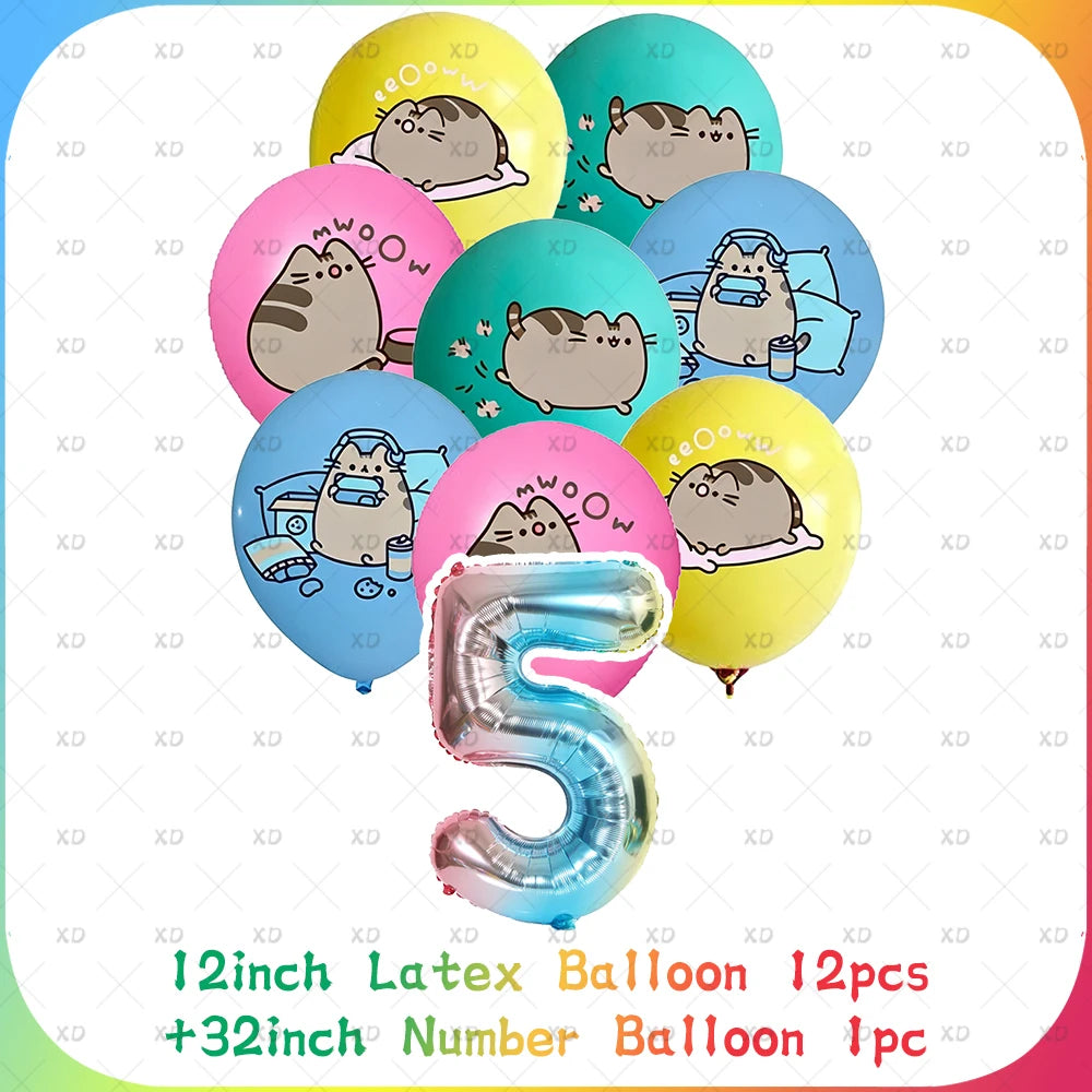 Cute Cat Birthday Party Decorations - Kawaii Balloon Set, Cake Toppers, Bunting Banner, and Party Backdrop Supplies
