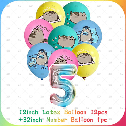Cute Cat Birthday Party Decorations - Kawaii Balloon Set, Cake Toppers, Bunting Banner, and Party Backdrop Supplies