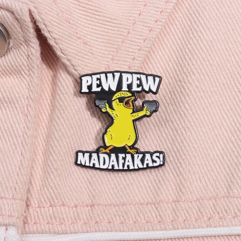 Pew Pew Madafakas Yellow Chick Enamel Pin – Cool Cartoon Brooch for Clothes, Backpacks & Lapels
