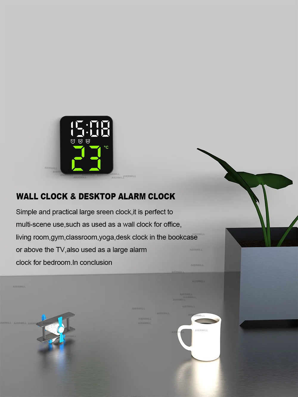 Digital Alarm Clock for Bedrooms – Temperature Display, Adjustable Brightness, Voice Control, 3 Alarms, 12/24H Wall Clock