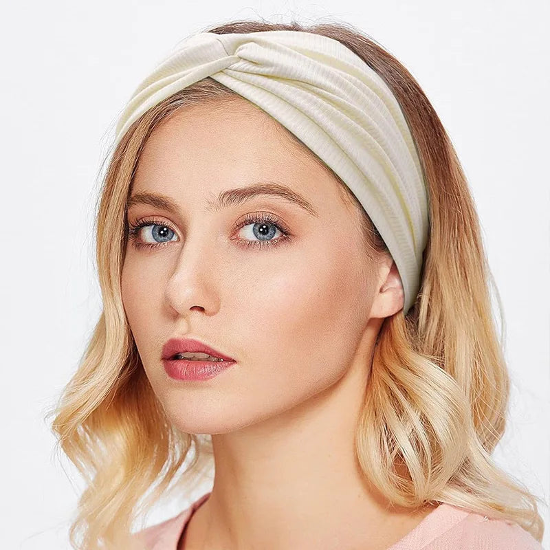 Silky Threaded Fabric Twist Headband – Elastic Yoga, Workout & Running Hair Bands for Women & Girls