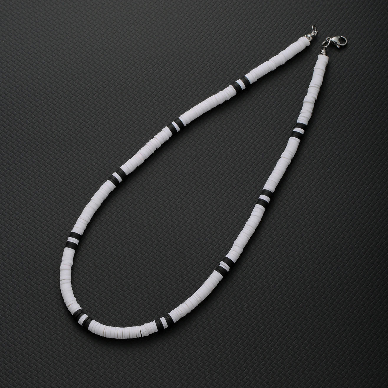 Bohemian White & Black Polymer Beads Necklace – Unisex Collar for Men and Women
