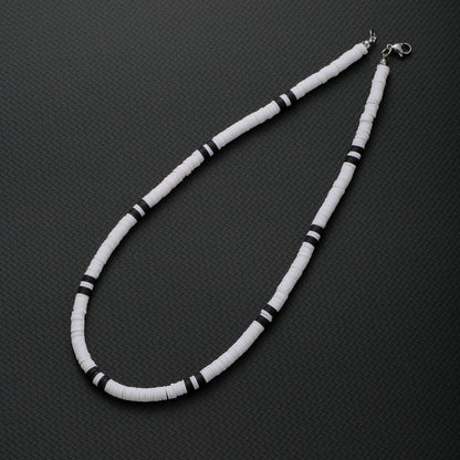 Bohemian White & Black Polymer Beads Necklace – Unisex Collar for Men and Women