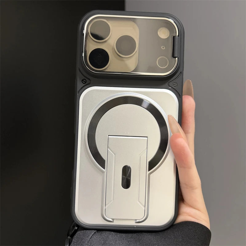 MagSafe Magnetic Armor Case - Foldable Stand & Camera Lens Protection for iPhone 11-17 Series