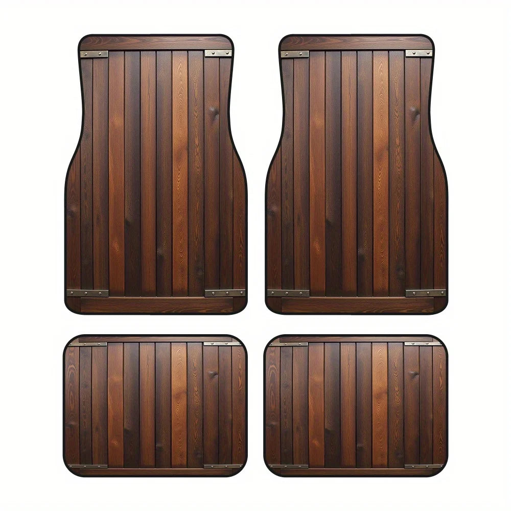 4-Pack Vintage Wood Grain Car Floor Mats - Heavy-Duty SUV, Pickup Truck & Trunk Liners