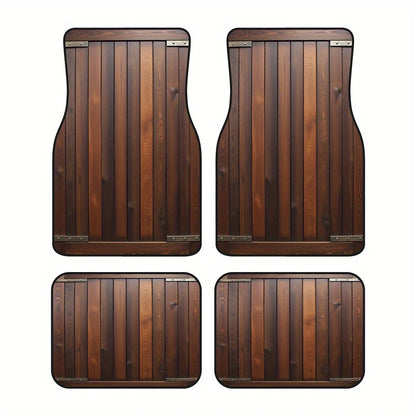 4-Pack Vintage Wood Grain Car Floor Mats - Heavy-Duty SUV, Pickup Truck & Trunk Liners