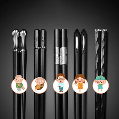 5 Pairs Japanese Reusable Chopsticks – Black Sushi Sticks for Food, Noodles, Alloy Chinese & Korean Kitchen Tableware