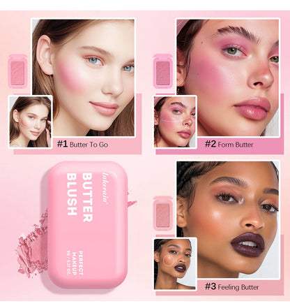 Professional Makeup Powder Blush - 12HR Wear, Vegan Formula, Pink Cream Blusher Palette for Face Cosmetics