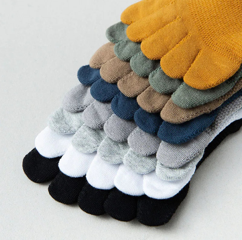 Men & Women Five-Finger Toe Socks – Breathable Mesh No-Show Ankle Sports Socks, Sweat-Absorbing Cotton Short Boat Socks