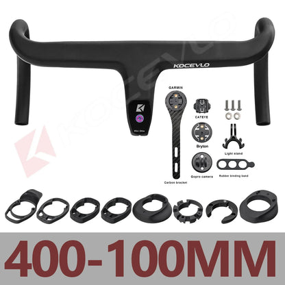 KOCEVLO Carbon Fiber Road Bike Handlebar - Integrated Internal Cable Routing Drop Bar with Computer Mount and Washers