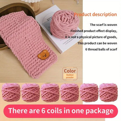6 Yarn Balls + Teddy Bear DIY Craft Kit – Handmade Thick Woven Scarf Thread Set for Knitting, Jewelry & Creative Gift Making