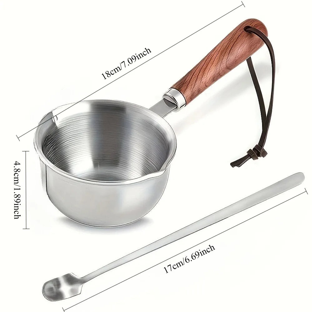 10oz Stainless Steel Melting Pot - Wooden Handle Saucepan for Cooking, Candle Wax & DIY Crafts