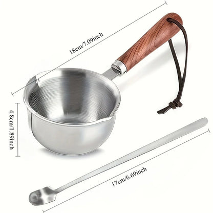 10oz Stainless Steel Melting Pot - Wooden Handle Saucepan for Cooking, Candle Wax & DIY Crafts