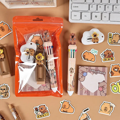 7-Piece Capybara Stationery Set for Students, Cute School Supplies & Gift Pack with Pens and Accessories for Boys & Girls