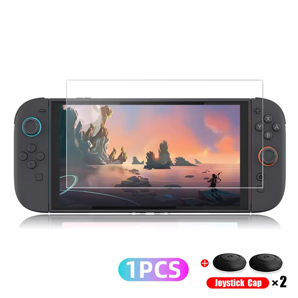 Tempered Glass Screen Protector for Nintendo Switch 2 — Includes Joystick Cap Accessories