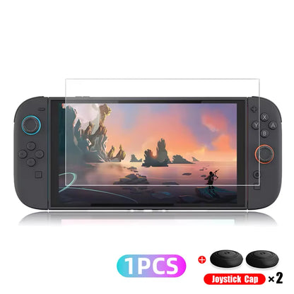 Tempered Glass Screen Protector for Nintendo Switch 2 — Includes Joystick Cap Accessories