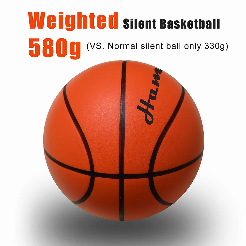 580G Silent Indoor Basketball – Noiseless Size 7 PU Foam Airless Ball with Quiet Bounce, 90% Real Feel