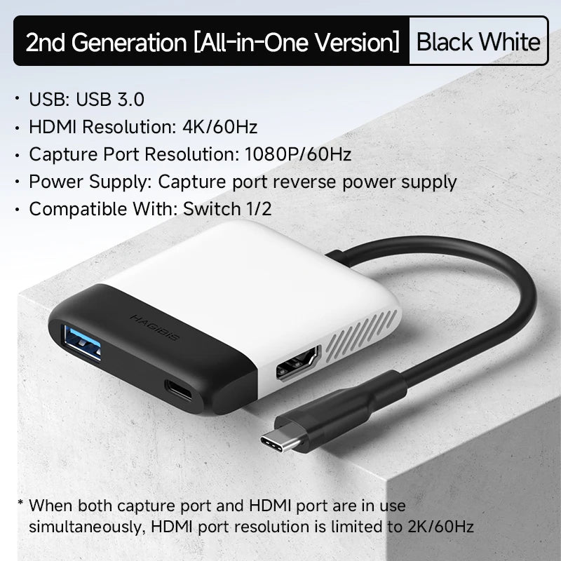 Hagibis Switch Video Capture Card & Portable TV Dock – Gaming Hub for Nintendo Switch 1/2/OLED, Live Streaming Adapter for Laptop & iPhone 17 Pro