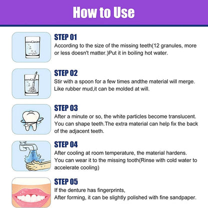 Moldable Teeth Repair Kit – Temporary Dental Replacement with Thermal Beads for Fixing Missing & Broken Teeth, Artificial Tooth Fillings