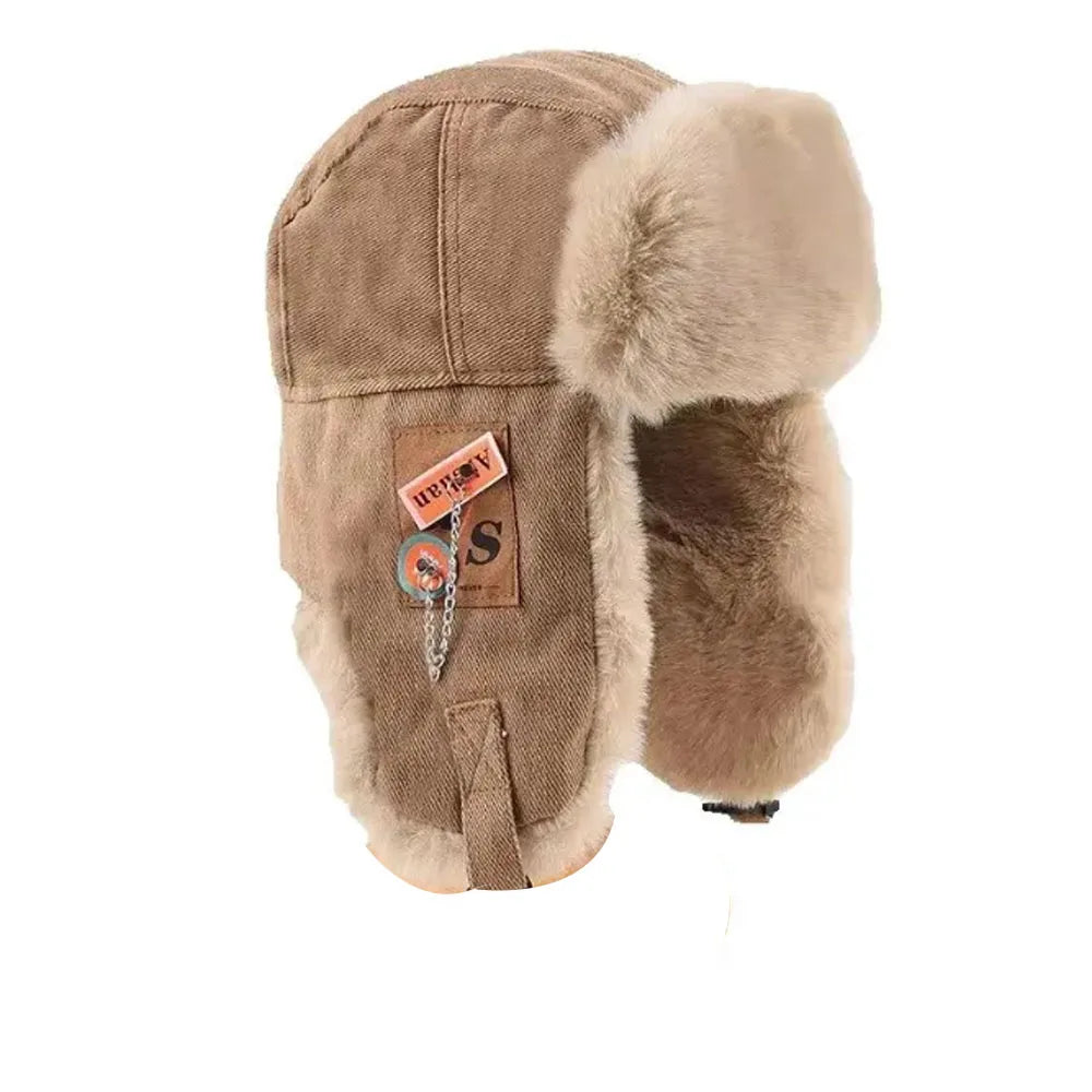 Unisex Bomber Ushanka Hat – Thick Warm Fur Winter Hat with Earflaps for Men & Women, Black & Grey Ski Cap