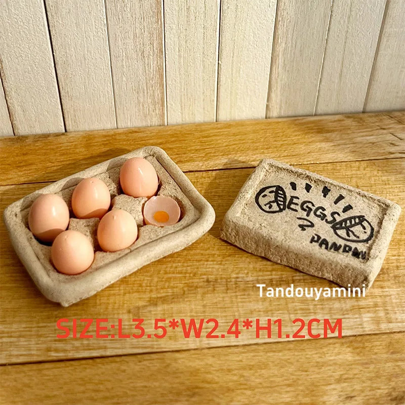 Miniature Kitchen Scene Props – Eggs, Flour & Cake for 1:6 1:8 1:12 BJD & Blythe Dollhouse DIY Accessories