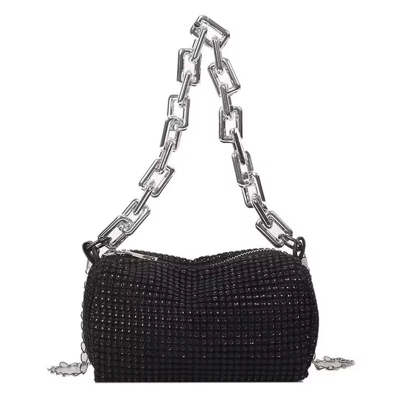 Allover Rhinestone Bucket Bag – Glitter Chain Prom Purse, Women's Mini Crossbody Bag (6.3 x 3.54 Inches)