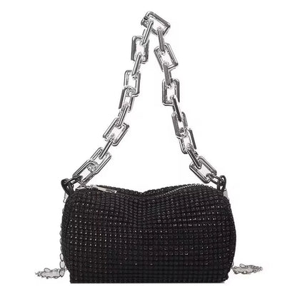 Allover Rhinestone Bucket Bag – Glitter Chain Prom Purse, Women's Mini Crossbody Bag (6.3 x 3.54 Inches)