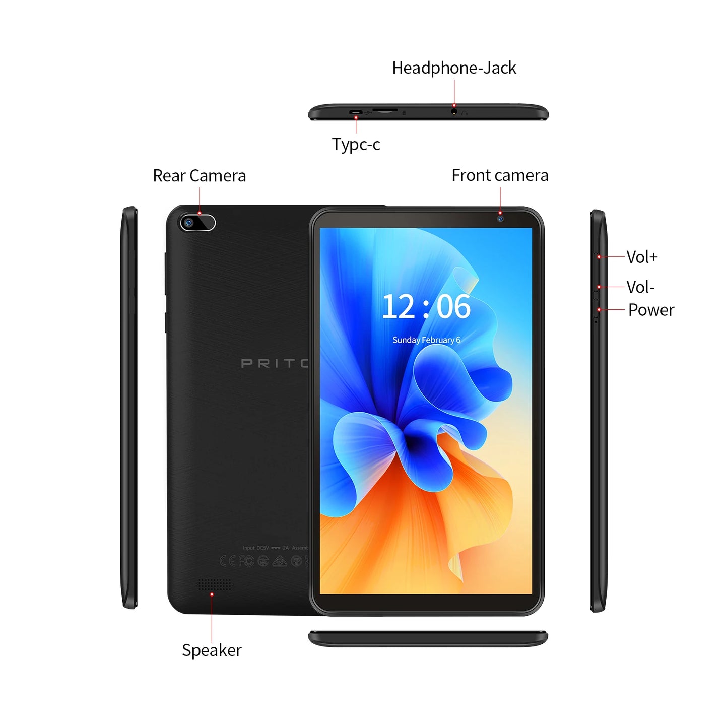 PRITOM 7″ Android 11 Tablet PC — Quad-Core, 32GB Storage, HD IPS Display, Dual Camera, WiFi with PU Protective Case