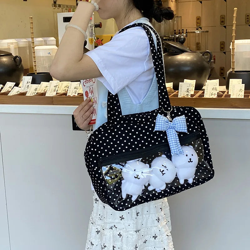 Y2K Anime Ita Shoulder Bag - Transparent Polka Dot Tote with Large Capacity DIY Display