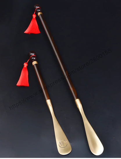 58cm Sandalwood Shoe Horn - Professional Flexible Long Handle with Brass Spoon, Shoe Lifter & Home Tool