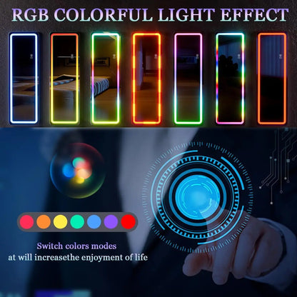 RGB Full-Length LED Mirror – 60"x16" Full Body Wall-Mounted Mirror with Dimming & 7 Color Changing Lights