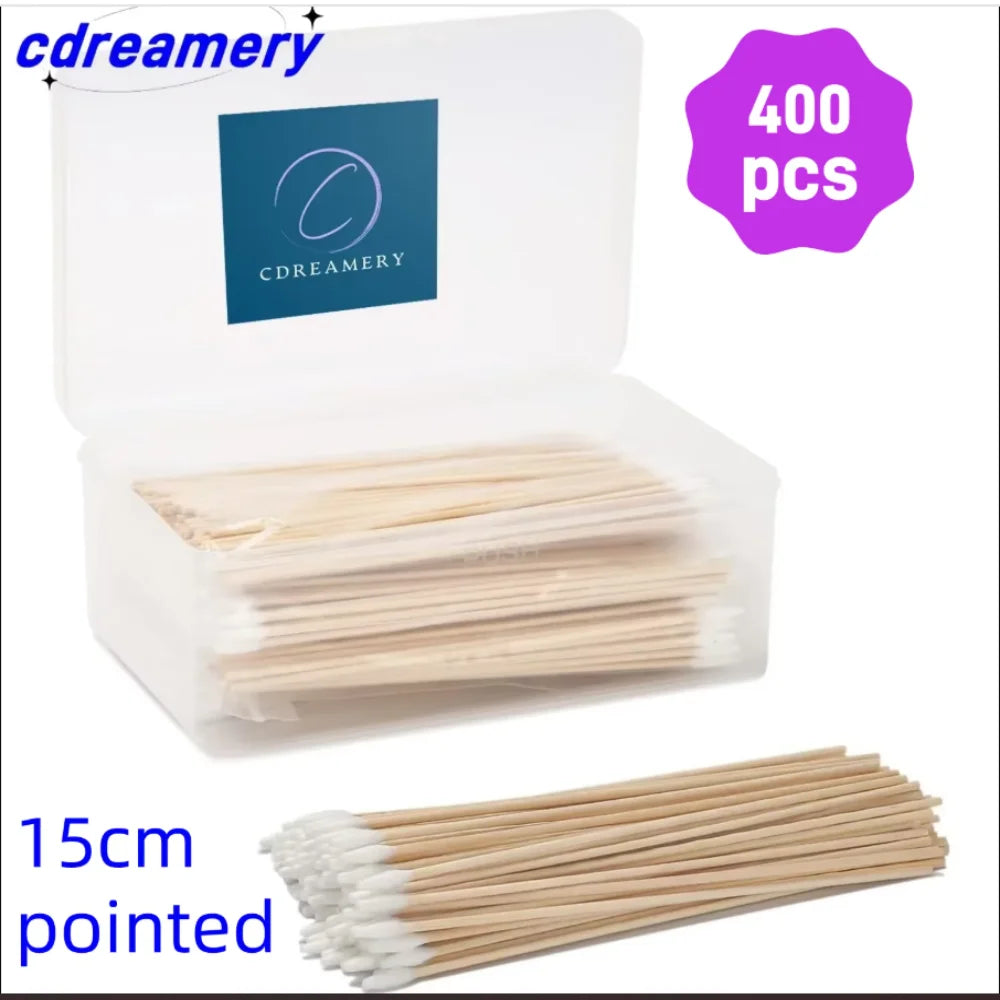 100/300PCS 6-Inch Precision Cotton Swabs - Pointed Cotton Buds with Long Wooden Sticks and Storage Case