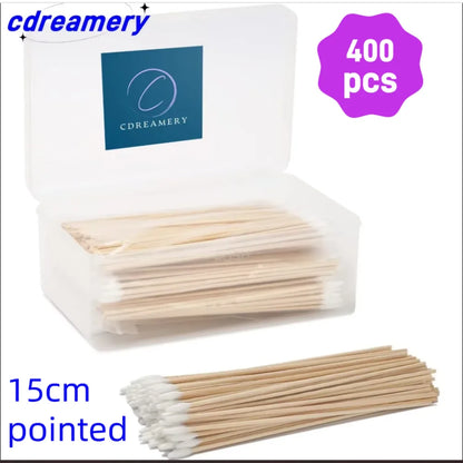 100/300PCS 6-Inch Precision Cotton Swabs - Pointed Cotton Buds with Long Wooden Sticks and Storage Case